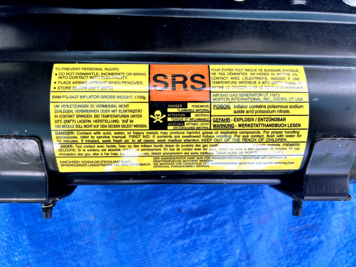 92-95 Honda Civic SI EG OEM Passenger Right Dash SRS 77850-S01-A800