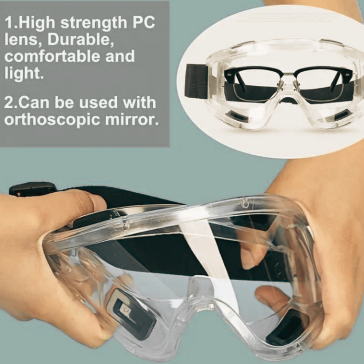 2 Pack Reusable Anti Fog Ventilated Clear Safety Goggles w/ Adjustable Strap