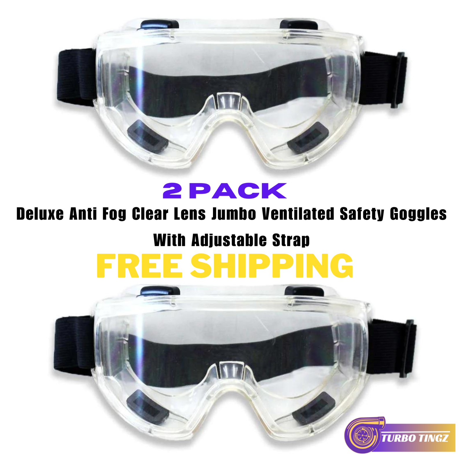 ventilated goggles 2 Pack Reusable Anti Fog Ventilated Clear Safety Goggles w/ Adjustable – Turbo Tingz