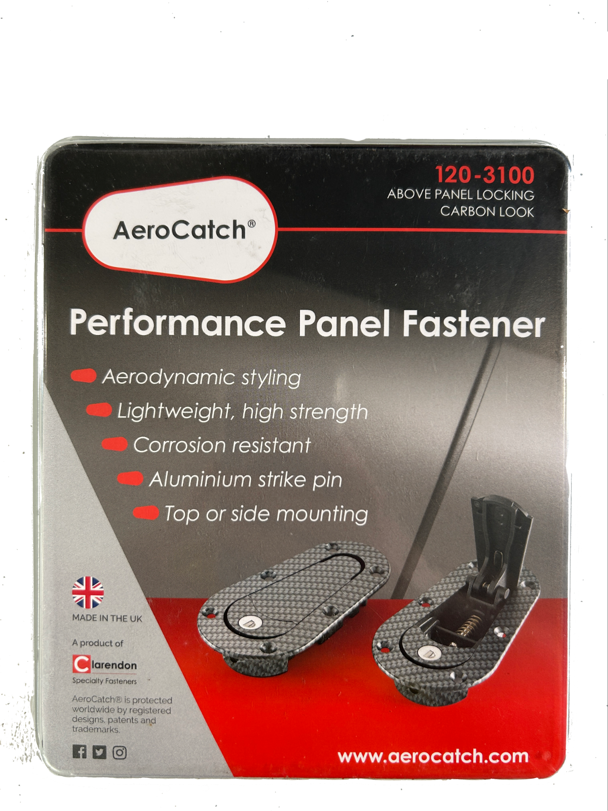 AeroCatch 120-3100 Plus Flush Hood Latch and Pin Kit - Black Carbon Fiber Look