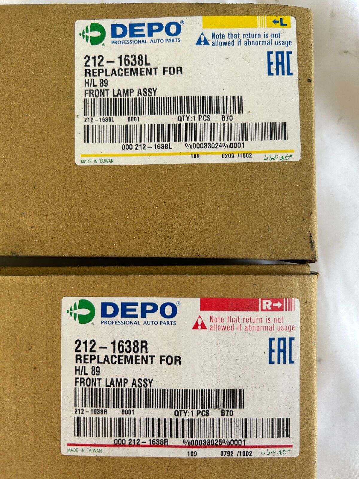 DEPO FRONT FLASHER INDICATOR LIGHTS BLINKER LAMP PAIR 212-1638R & 212-1638L