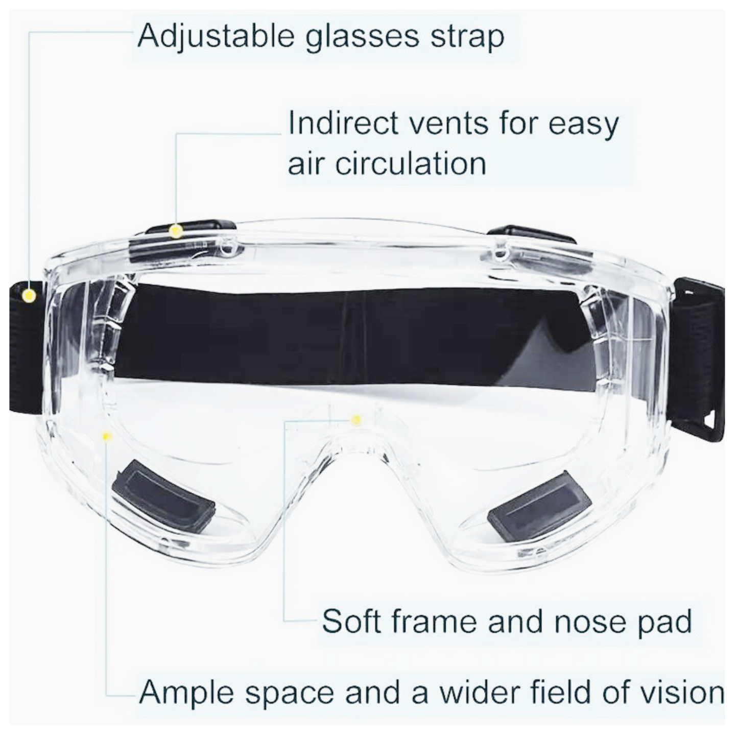 2 Pack Reusable Anti Fog Ventilated Clear Safety Goggles w/ Adjustable Strap