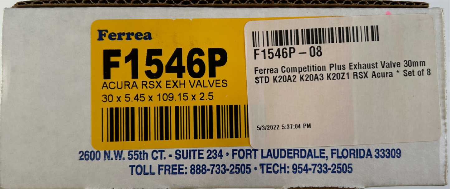 Ferrea Competition Plus Exhaust Valves 30mm F1546P STD K20 K20A2 K20Z1 RSX Acura