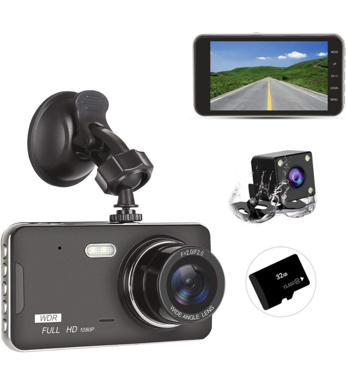 Dash Cam Front / Rear Dual w/ 32G SD Card, SILINTION Dash Camera 4 inch Dash